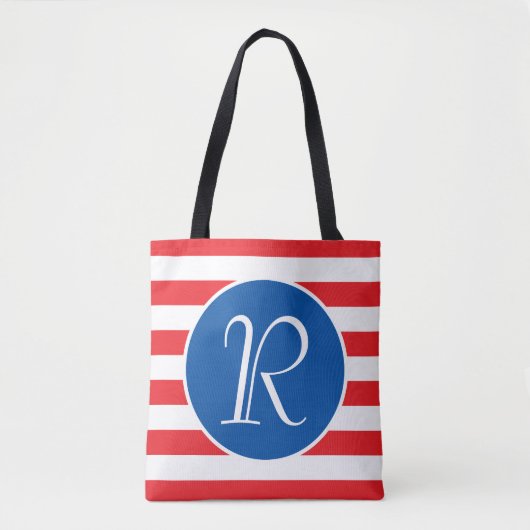 Tote Bag Monogramme rouge blanc et bleu (Devant)