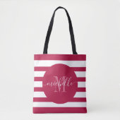Tote Bag Monogramme rouge Bourgogne Script Elegant Moderne  (Devant)