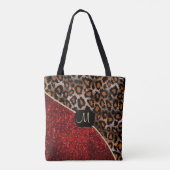 Tote Bag Monogramme - rouge et motif de léopard (Dos)