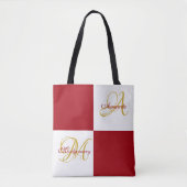 Tote Bag Monogramme rouge moderne élégant élégant initial F (Devant)
