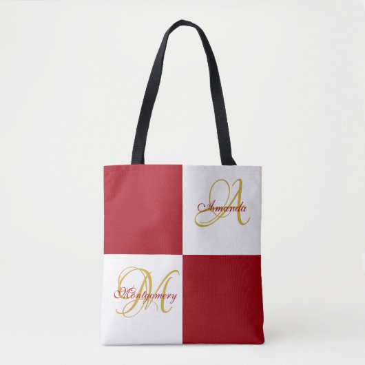 Tote Bag Monogramme rouge moderne élégant élégant initial F (Devant)