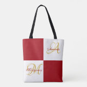 Tote Bag Monogramme rouge moderne élégant élégant initial F (Dos)