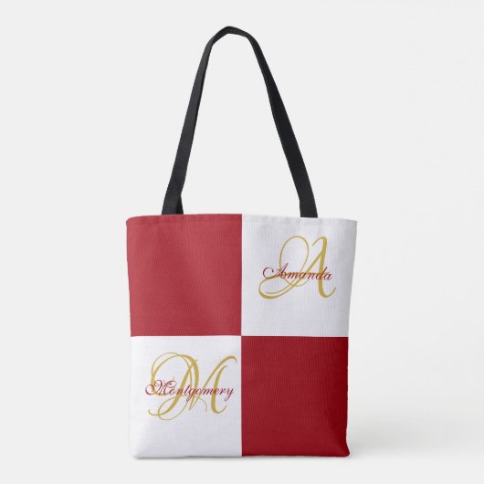 Tote Bag Monogramme rouge moderne élégant élégant initial F (Dos)