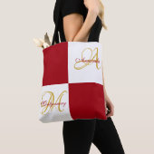Tote Bag Monogramme rouge moderne élégant élégant initial F (De près)