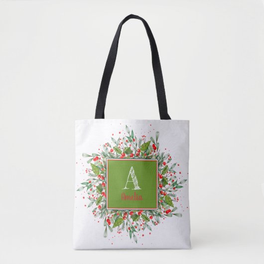 Tote Bag Monogramme Rouge Noël élégante (Devant)