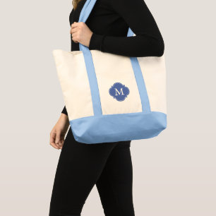 Tote Bag Monogramme Royal Blue personnalisé Quatrefoil