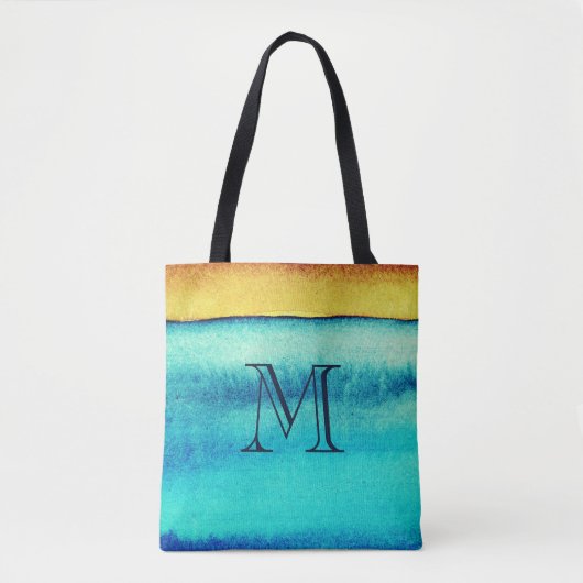 Tote Bag Monogramme rustique bleu et or (Devant)