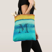 Tote Bag Monogramme rustique bleu et or (De près)