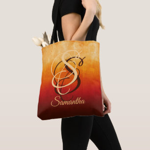 Tote Bag Monogramme rustique de la Bourgogne rouge jaune à