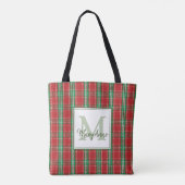 Tote Bag Monogramme rustique de Noël Plaid rouge de vacance (Dos)