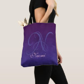 Tote Bag Monogramme rustique élégant bleu violet (De près)