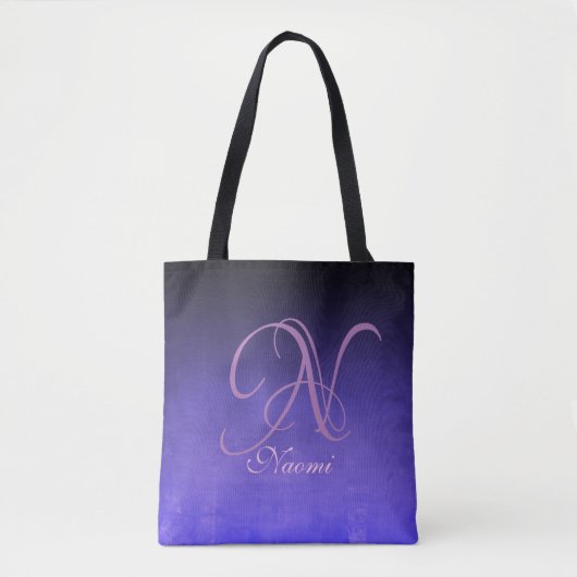 Tote Bag Monogramme rustique élégant noir violet bleu (Devant)