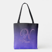 Tote Bag Monogramme rustique élégant noir violet bleu (Dos)