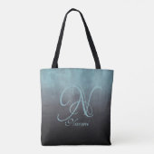 Tote Bag Monogramme rustique élégant vert aqua noir (Dos)