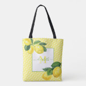 Tote Bag Monogramme rustique pays citron aquarelle pois (Dos)