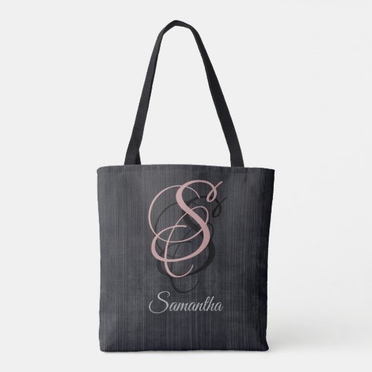 Tote Bag monogramme rustique rayé gris noir (Dos)