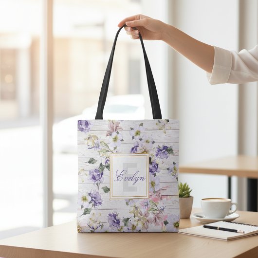 Tote Bag Monogramme rustique romantique en bois de grange à