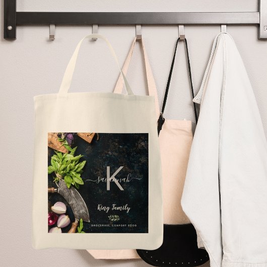 Tote Bag Monogramme rustique végétarien cuisine épicerie