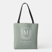 Tote Bag Monogramme Sage Green Crest Mariage botanique (Dos)