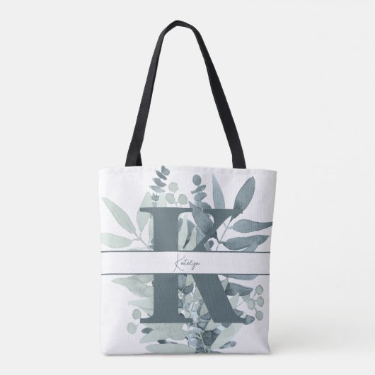 Tote Bag Monogramme Sage initial Vert Aquarelle Verdure (Dos)