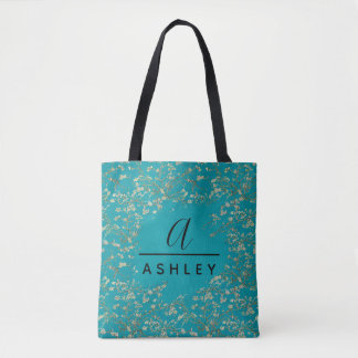 Tote Bag Monogramme sarcelle Fleur d'amandier de Van Gogh