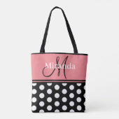 Tote Bag Monogramme Script noir rose Pois blancs (Dos)