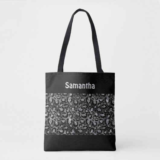 Tote Bag Monogramme Silver Grey Black Empreinte de léopard  (Devant)