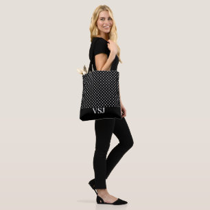 Tote Bag Monogramme simple à pois noir et blanc