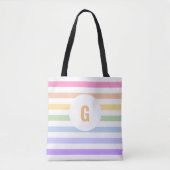 Tote Bag Monogramme simple en cercle blanc Pastel Arc-en-ci (Devant)