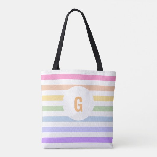 Tote Bag Monogramme simple en cercle blanc Pastel Arc-en-ci (Dos)