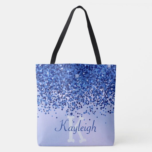 Tote Bag Monogramme simple en métal brossé bleu et Parties (Devant)