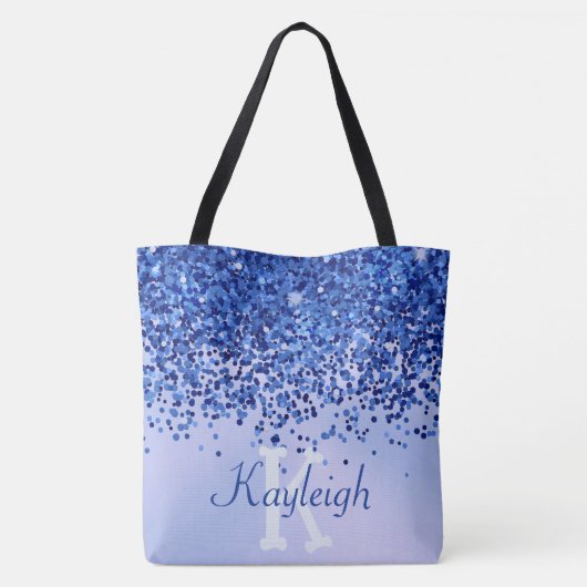 Tote Bag Monogramme simple en métal brossé bleu et Parties (Dos)