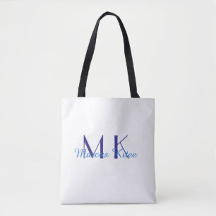 Tote Bag monogramme simple minimaliste nom personnalisé ble