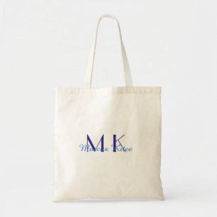 Tote Bag monogramme simple personnalisé nom bleu ret