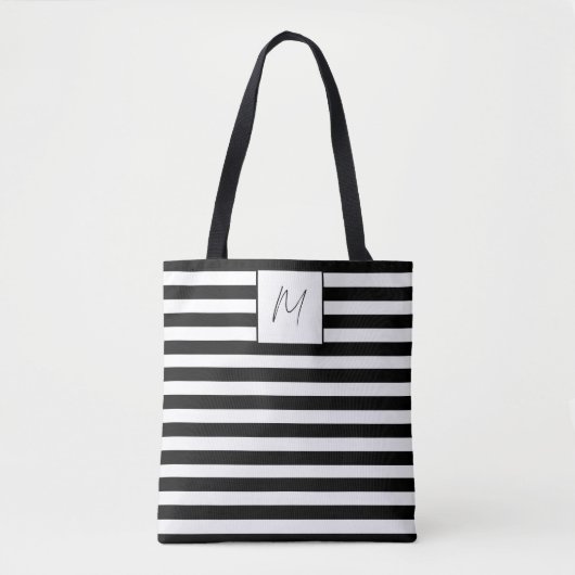 Tote Bag monogramme simple rayures modernes (Devant)