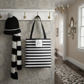 Tote Bag monogramme simple rayures modernes
