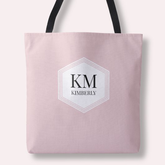 Tote Bag Monogramme simple rose moderne élégant Nom personn