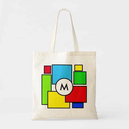 Tote Bag Monogramme sur carrés multicolores (Devant)
