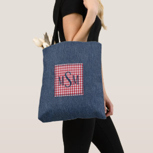 Tote Bag Monogramme sur épaule avec impression sur denim fo