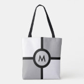 Tote Bag Monogramme sur fond abstrait noir gris et blanc (Dos)