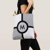 Tote Bag Monogramme sur fond abstrait noir gris et blanc (De près)
