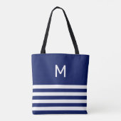 Tote Bag Monogramme sur fond rayé bleu et blanc (Dos)