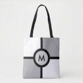 Tote Bag Monogramme sur gris noir Abstrait et blanc (Devant)