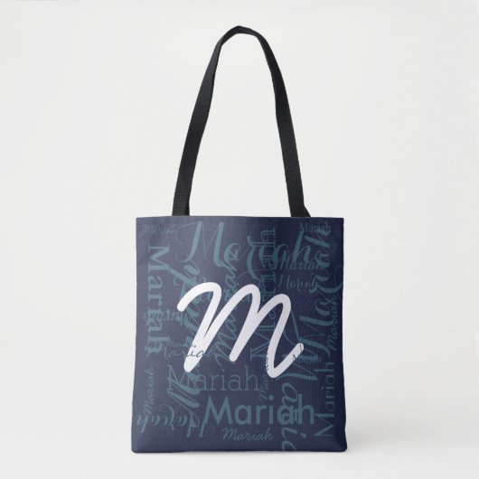 Tote Bag monogramme sur la mode bleu marine (Devant)