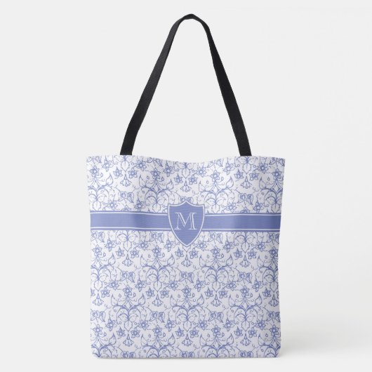 Tote Bag Monogramme sur Motif d'oignon bleu périphérique él (Dos)