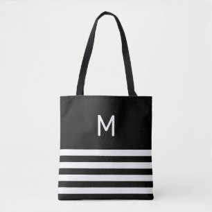 Tote Bag Monogramme sur rayures noires et blanches