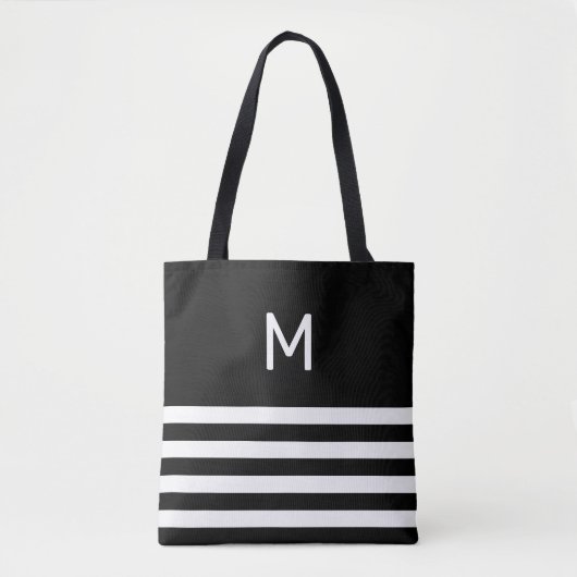 Tote Bag Monogramme sur rayures noires et blanches (Devant)
