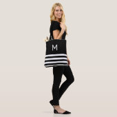 Tote Bag Monogramme sur rayures noires et blanches (Sur le modèle)