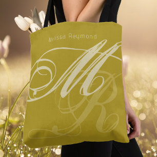 Tote Bag Monogramme sur toute impression, moutarde Dusty