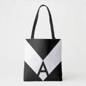 Tote Bag Monogramme sur Triangle Abstrait noir et blanc (Devant)